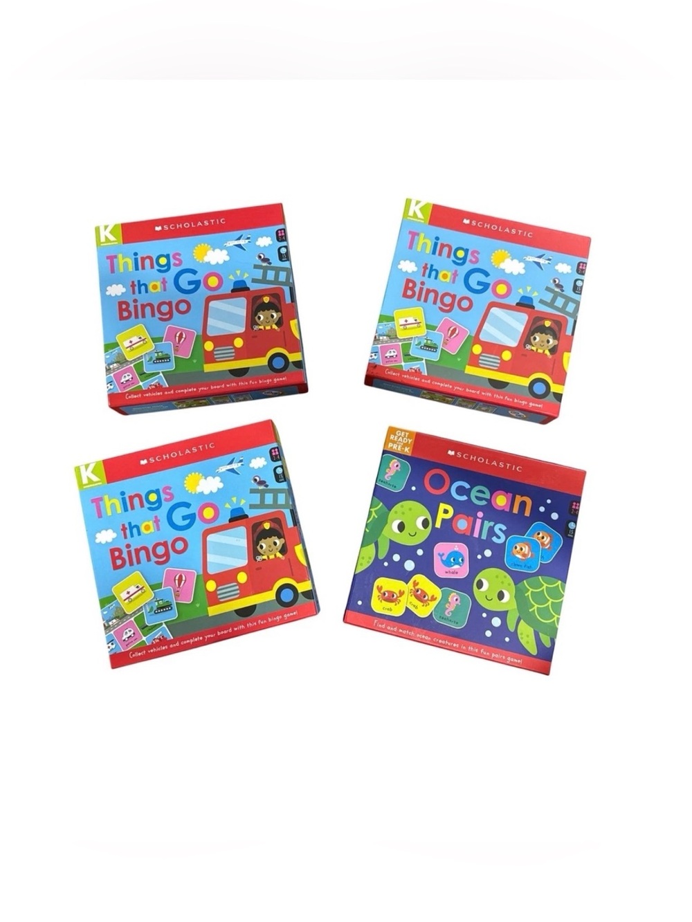 Scholastic Bright Blue & Red Kids Game Boxes - Bingo and Ocean Pairs